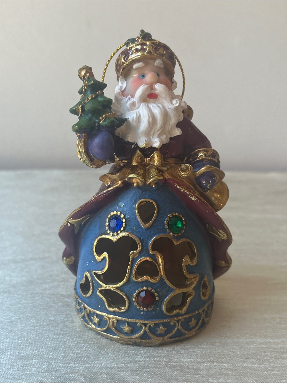 Vintage Costco Polyresin Santa Christmas Ornament Hand Painted Jewelled